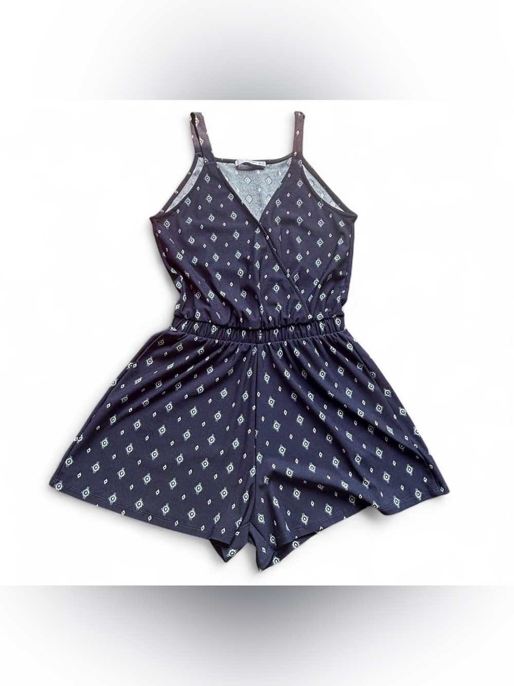 Mango Navy Printed Spaghetti-Strap Romper